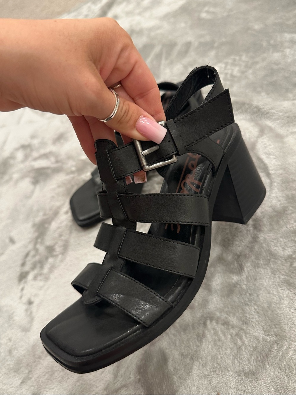 Zodiac Black Strappy Cage Block Heel Square Toe Sandals Size 6.5